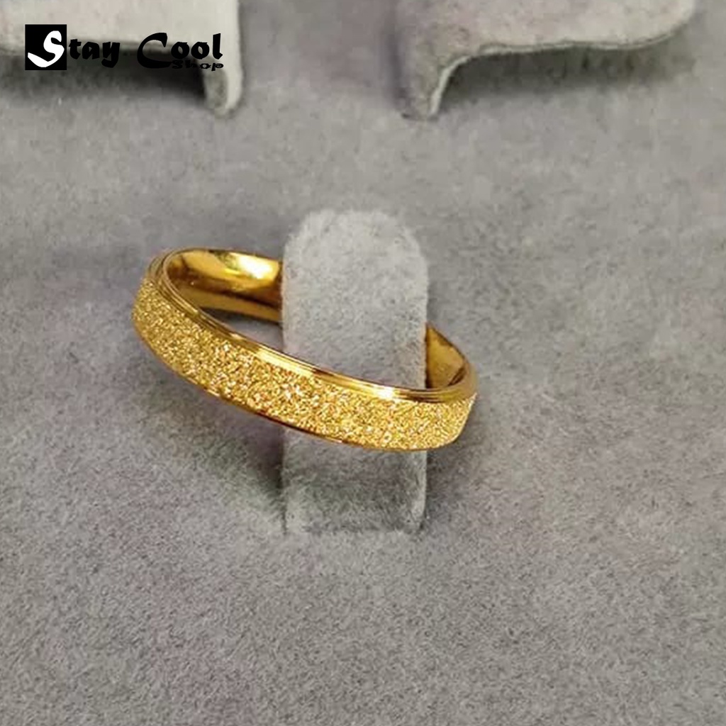 Cincin Pasir TITANIUM Korean Fashion Couple Tunangan Titanium Asli Pasir Emas Anti karat dan luntur