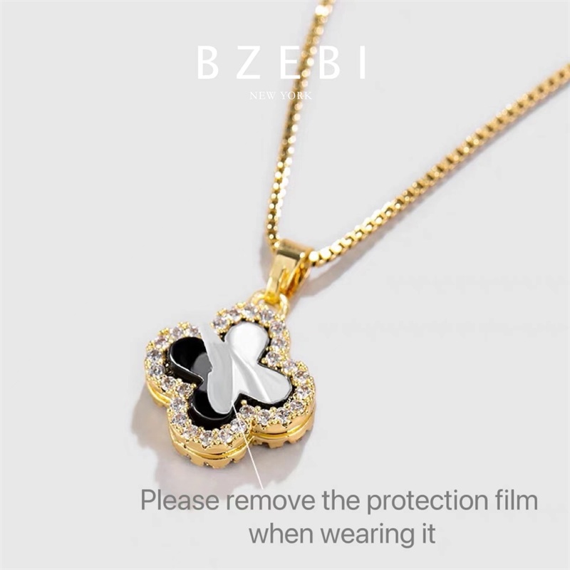 Bzebi Kalung Rantai Titanium Steel Lapis Emas 18k Dengan Liontin Berlian Imitasi Untuk Wanita 1057n