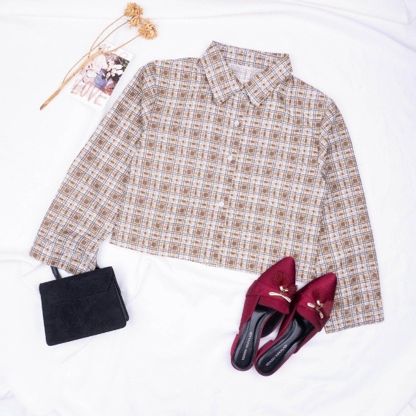 KEMEJA TARTAN CROP TOP BLOUSE | KEMEJA KOREA CROP TOP - KEMEJA FEBRIC - TARTAN OUTER CROP