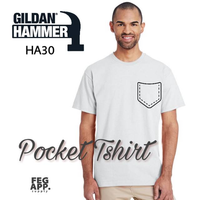 Kaos Polos Saku Pocket Tshirt GILDAN HAMMER HA30 Heavyweight Impor Original