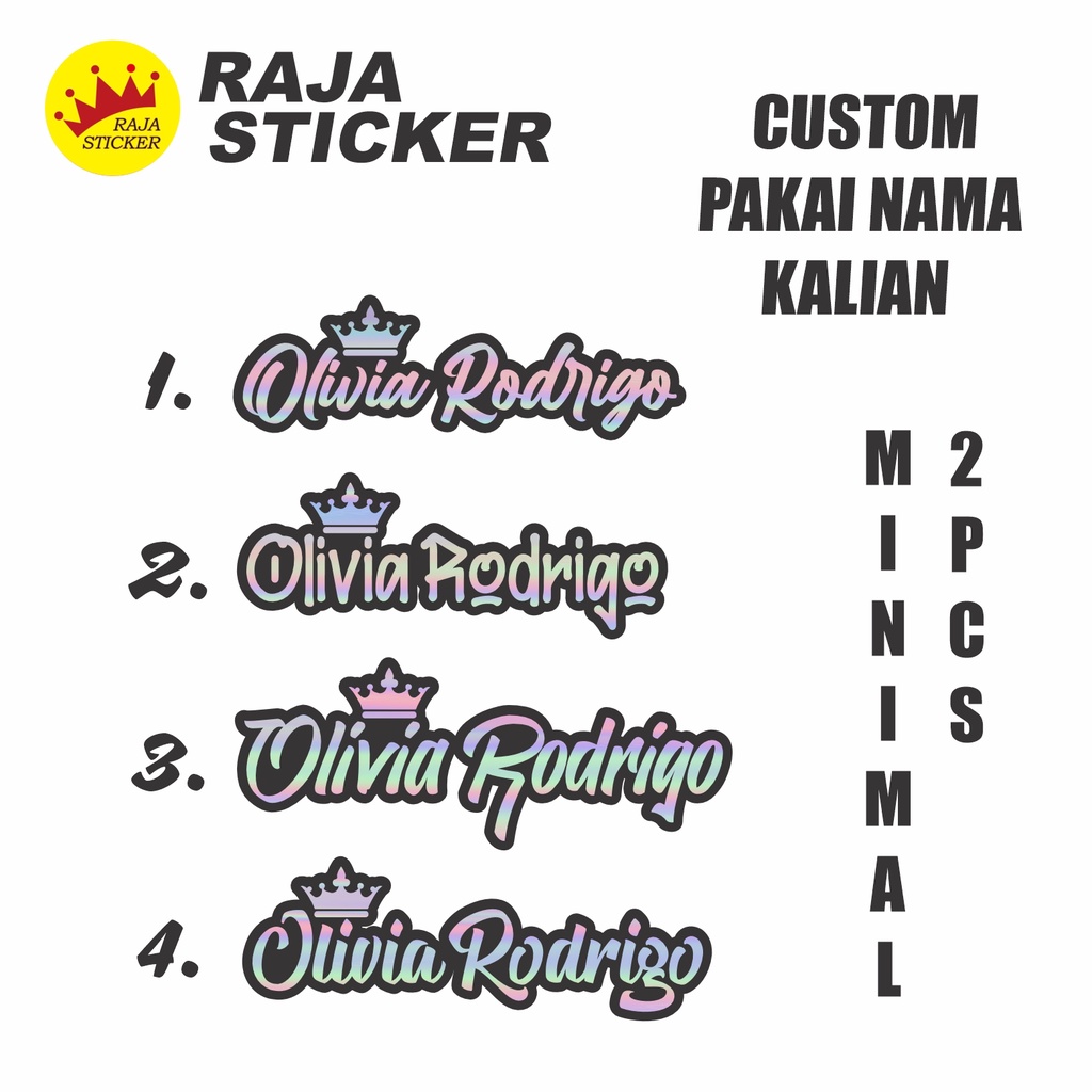 stiker nama mahkota custom hologram pinggiran hitam