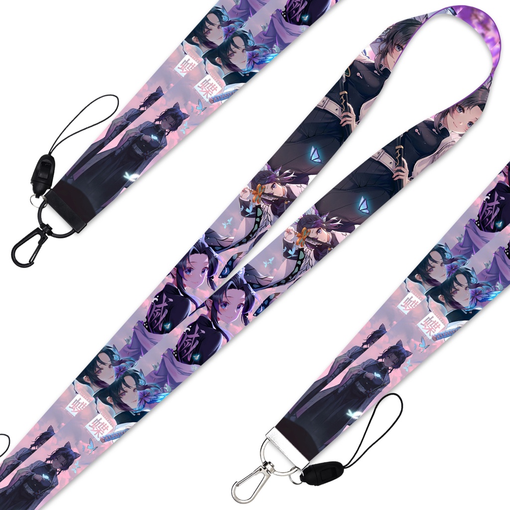 Tali Lanyard Panjang Kombinasi Gantungan Kunci Desain Ghost Killing Blade Butterfly Forbearance Dapat Dilepas Untuk Ponsel