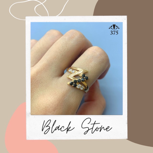 TM375 CINCIN PETIR BATU HITAM BLACK GOLD EMAS ASLI 0919