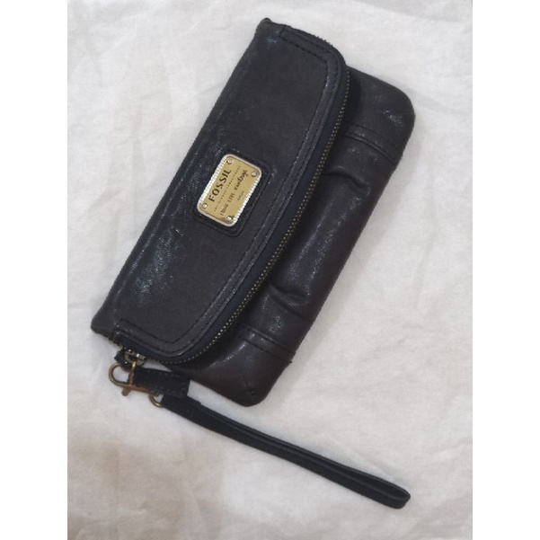 Dompet Fossil Emory Foldover Clutch Wristlet Wrislet Preloved Dark Navy