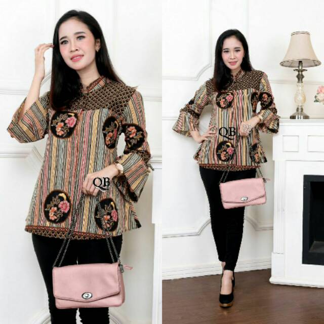 BLOUSE BATIK KOMBINASI ATASAN BATIK PEREMPUAN LENGAN PANJANG