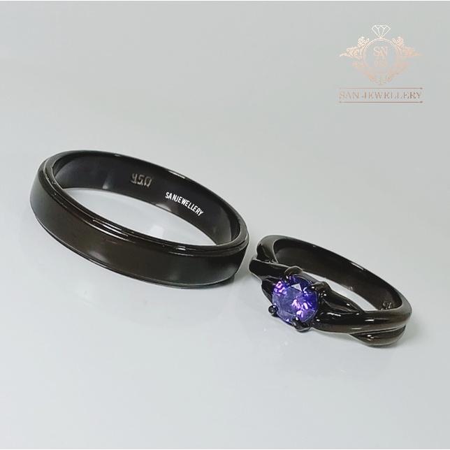 Cincin nikah couple hitam perak platinum palladium emas  50Ag