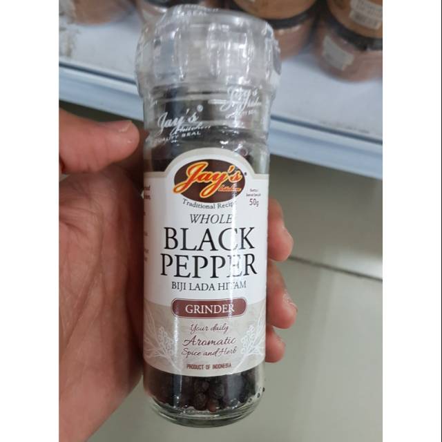 

JAY'S Whole Black Pepper - Biji Lada Hitam 50GR dengan kemasan GRINDER