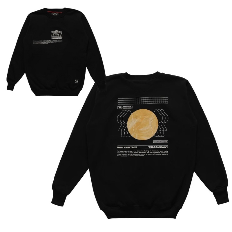 Sweater Crewneck hitam motif moon simple T/R  / Sweater polos pria wanita Terlaris