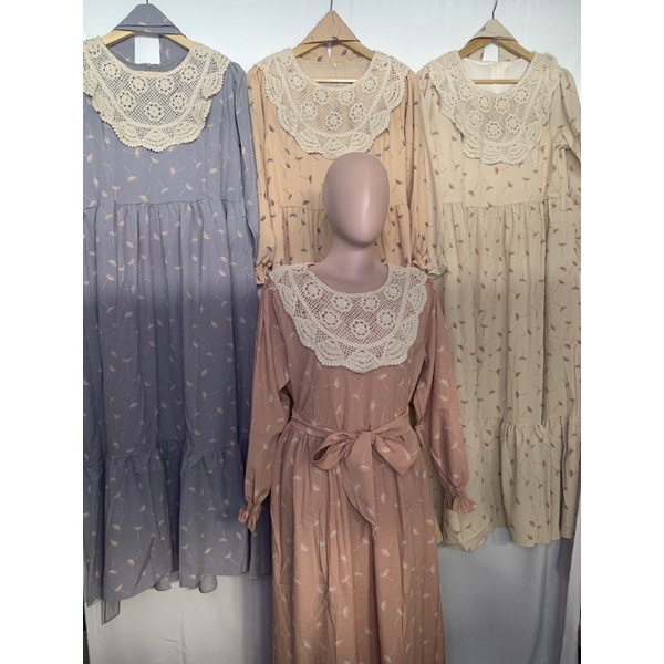 [REAL PICTURE] GAMIS COLLAR VINTAGE DANDELION DRESS CRINKLE SOFT IMPORT PREMIUM KUALITAS BUTIK HARGA