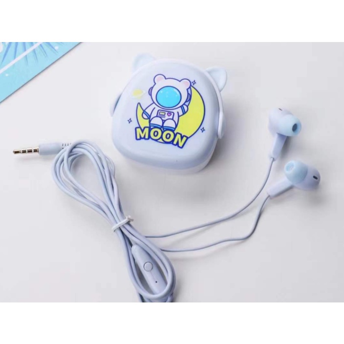 [XY-63] Set Headset Earphone ASTRONOT Space Earphones / Wadah Earphone Kartun Motif AUSTRONAUTS Lucu / Earphone Karakter Astronot