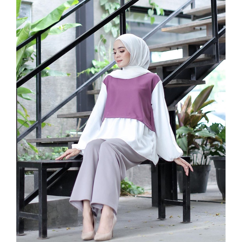 BAJU MURAH/ALFAZZA FASHION MURAH BLOUSE TANGAN BALON/ATASAN KEKINIAN- LILAC - VIRAL -FASHIONABLE/COD