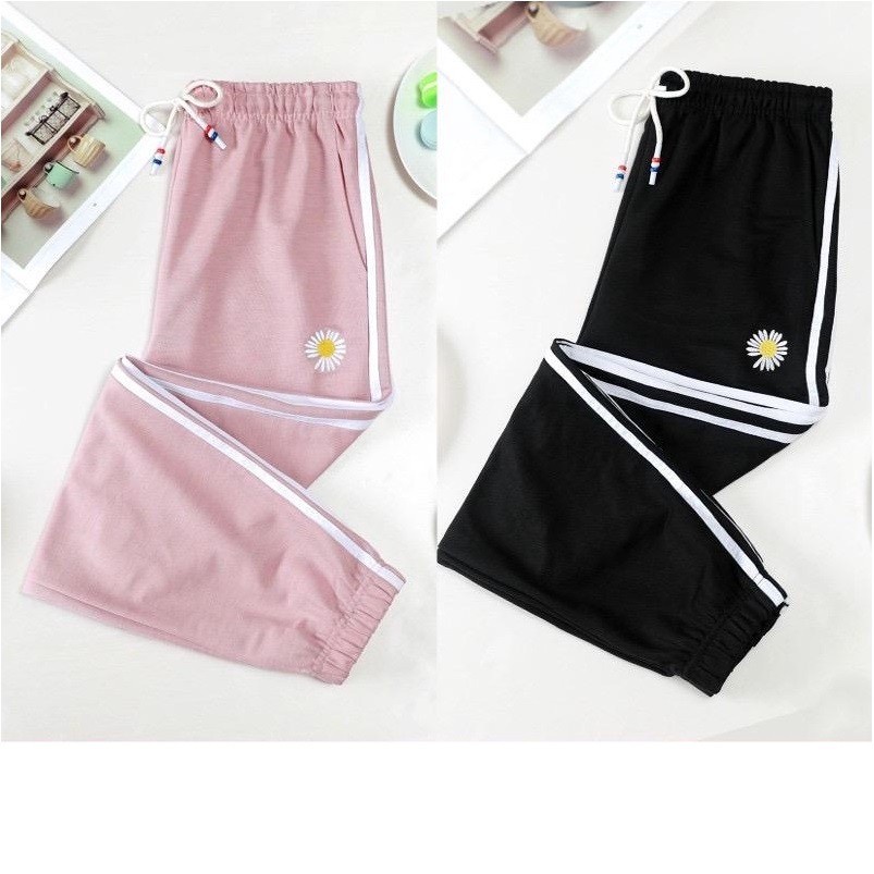 daisy jogger list pants embroidery   celana jogger wanita terbaru   bahan babyterry