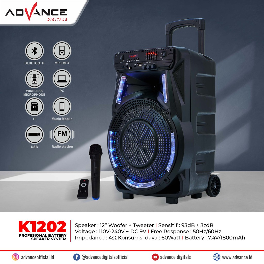 Advance Speaker meeting bluetooth K 1202 ukuran jumbo speaker 12 inc