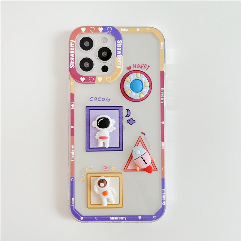 3D Pola Astronot Casing iPhone 11 12 13 Pro Max ProMax 7 8 Plus X Xs XsMax Ponsel Case Soft Case Tmt