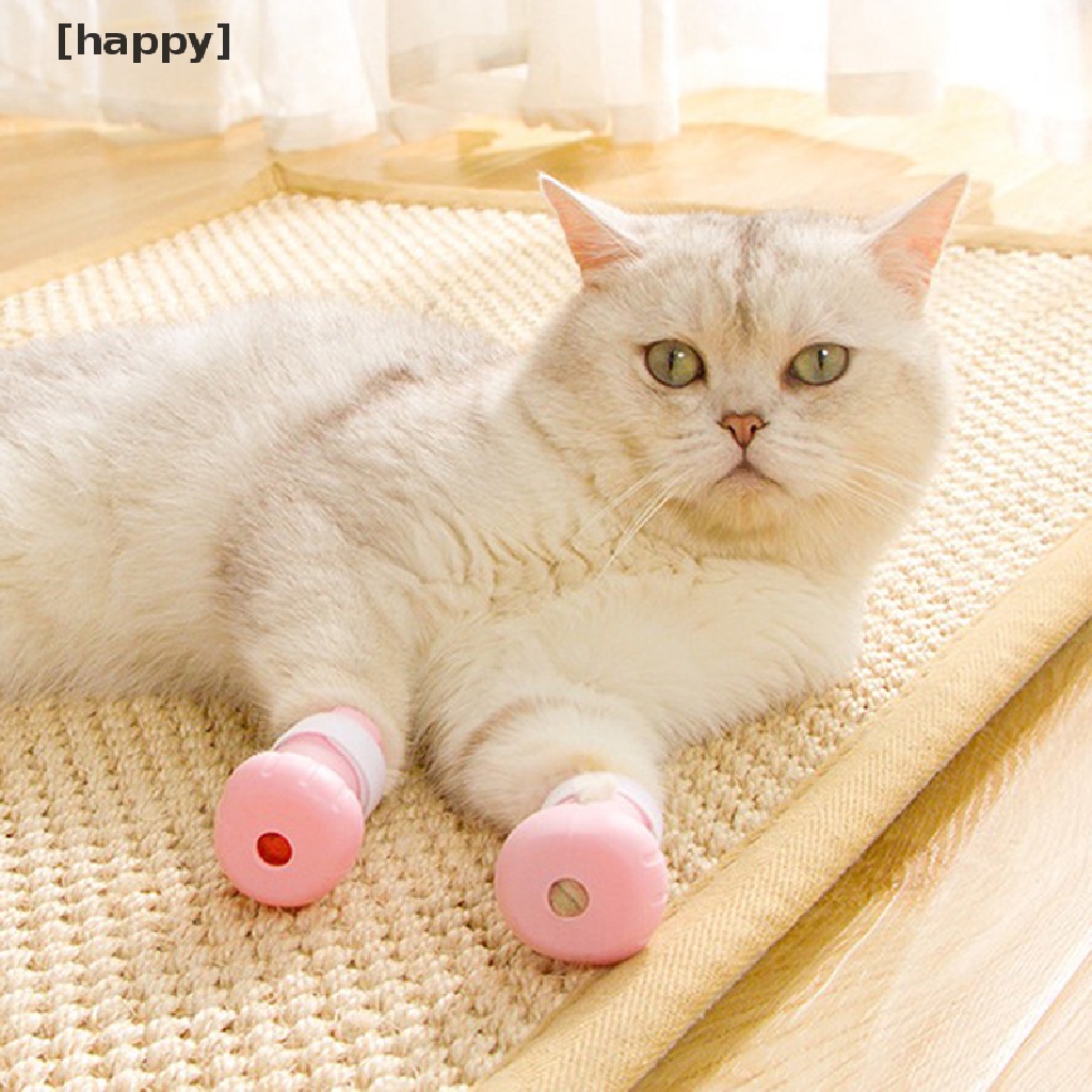 4 Pcs Sepatu Pelindung Kaki Kucing Bahan Silikon Lembut Adjustable Untuk Mandi