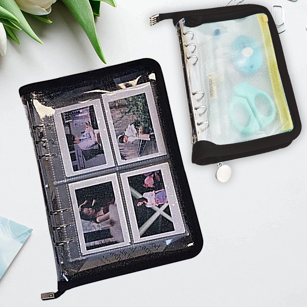 Kpop Album Binder Photocard A5 Buku Catatan Case Zipper Binder Photo Card Notebook A5 Storage Bag Organizer Notebook Stationery 6 Ring Loose Leaf