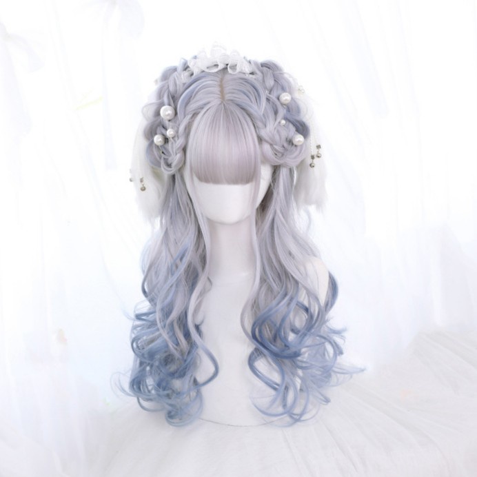 LOL-12 wig rambut palsu wanita gradasi silver snow kpop lolita import