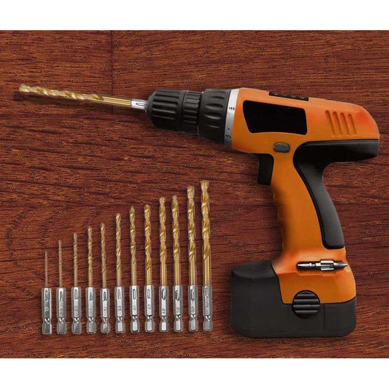 Mata Bor Power Drill Steel Titanium Hex Shank 13 PCS / Mata Bor Drill Drilling Pelubang Pelobang Pahat Pemahat Pengukir Ukir Kayu Besi Metal Beton Tuner Pagoda Baja Plastik Pvc Alumunium Titanium Mini Set / Mata Bor Pembuat Drat Ulir Lubang Baut Tap Drill