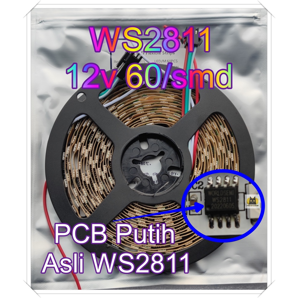 Led WS2811 12v 5m 60led/m PCB Putih strip rgb original Indoor ip20