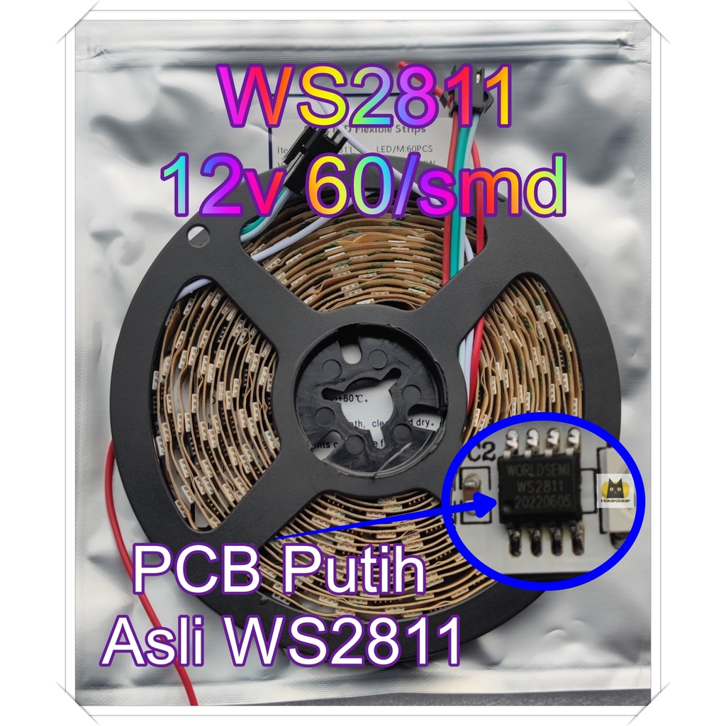 Led WS2811 12v 5m 60led/m PCB Putih strip rgb original Indoor ip20