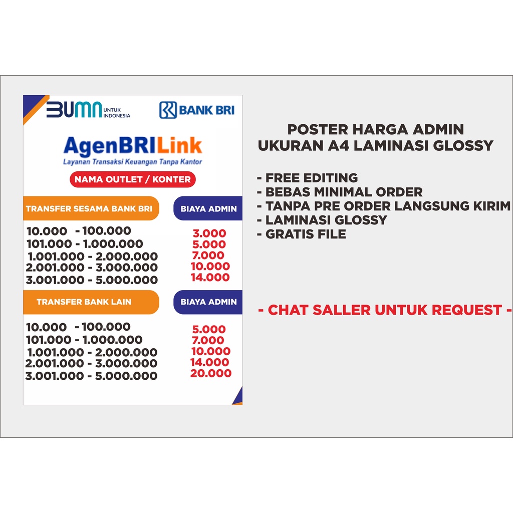 

Label poster harga admin Agen Brilink Ukuran A4 Laminasi Glossy