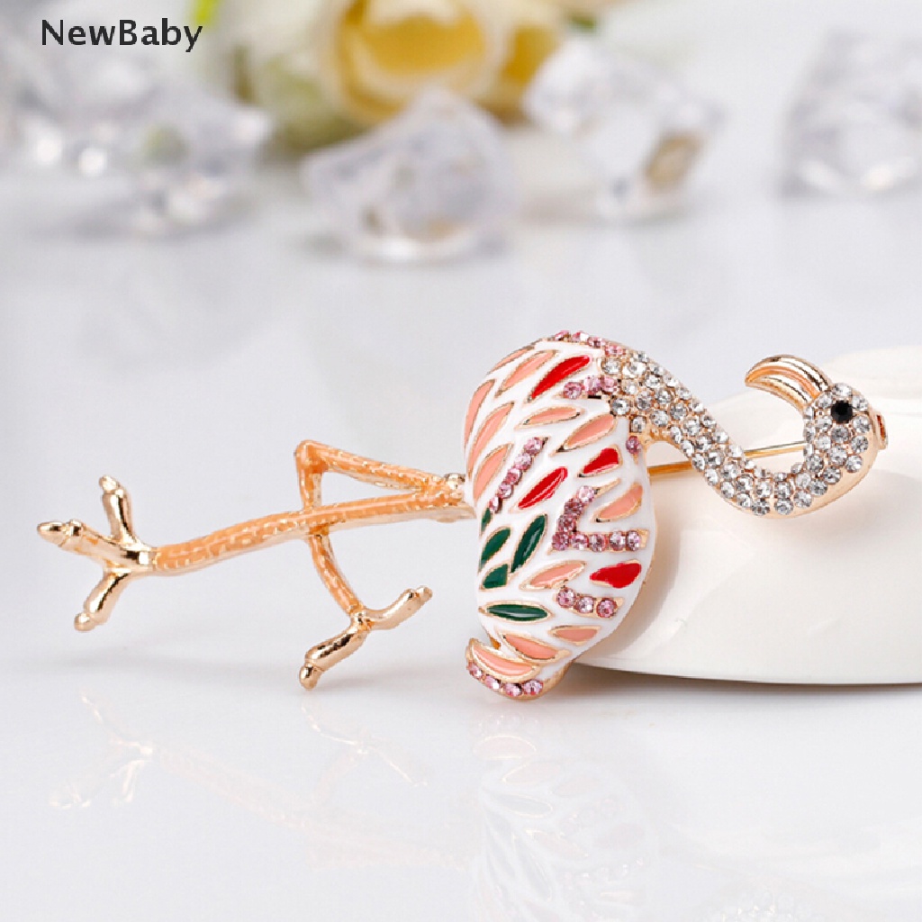 Newbaby Bros Pin Enamel Bentuk Flamingo Aksen Berlian Imitasi Untuk Hadiah Pernikahan