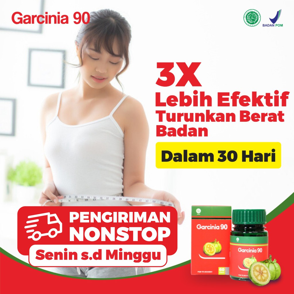 Garcinia 90 - Herbal Pelangsing Kurangi Lemak Tubuh Turunkan Berat Badan Bantu Diet Sehat Obesitas &amp; Tingkatkan Energi &amp; Membersihkan Tubuh dari Racun Bercahaya Isi 60 Kapsul