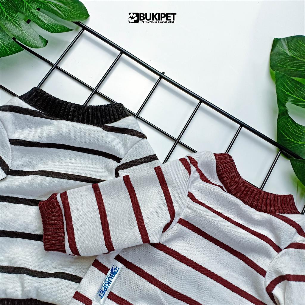 baju kucing anjing kelinci monyet lucu murah aksesoris hewan kecil - BUKI TEE STRIPE WHITE SERIES