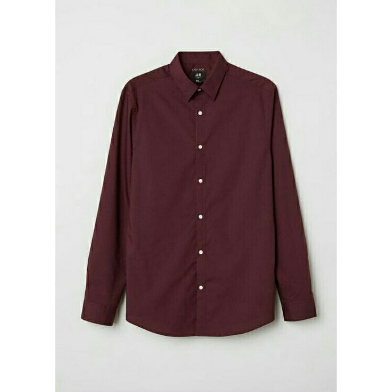 KEMEJA KERJA PRIA H&M EASY IRON SLIMFIT SHIRT MAROON