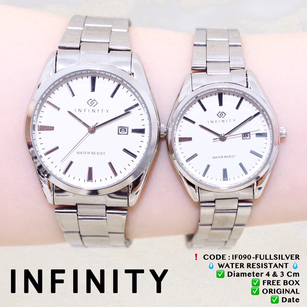 Jam tangan COUPLE INFINITY original rantai wanita pria anti air tanggal aktif stainless IF090