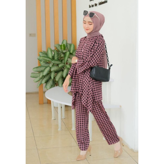 Setcel Rayon/ One set Rayon Motif Serat Kayu & Kotak-kotak/setcel rayon