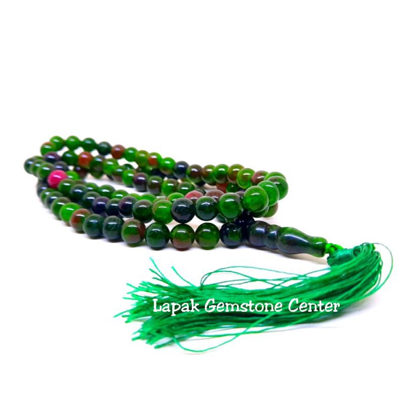 Tasbih Batu Giok Green Tanzania Gradasi 99 Butir 8mm