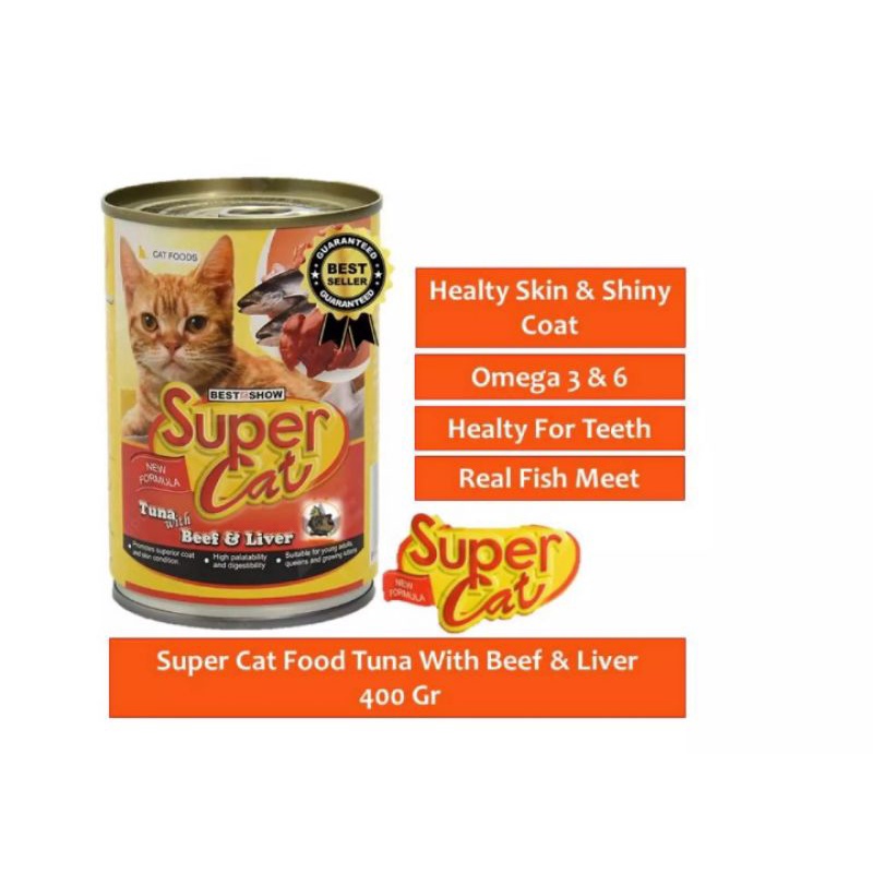 makanan kucing super cat adult tuna beef liver paket 1 dus isi 24 kaleng link grab&amp;gojek