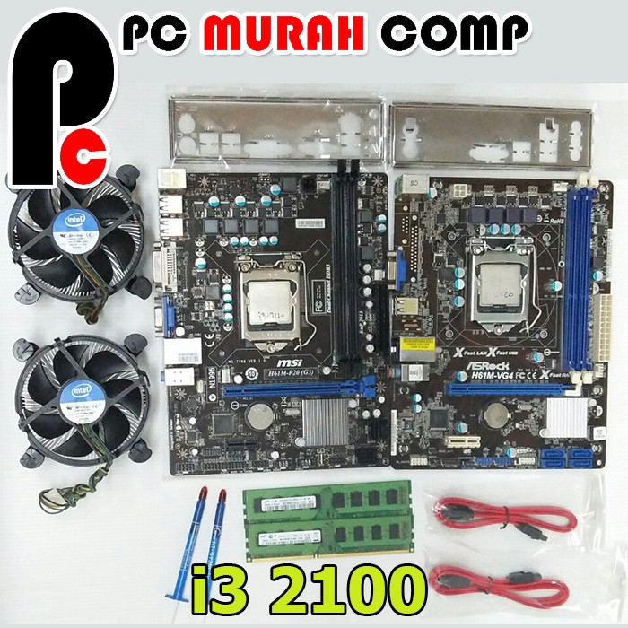 Paket Motherboard Intel LGA 1155 H61 dengan i3 2100 ,Fan dan Ram