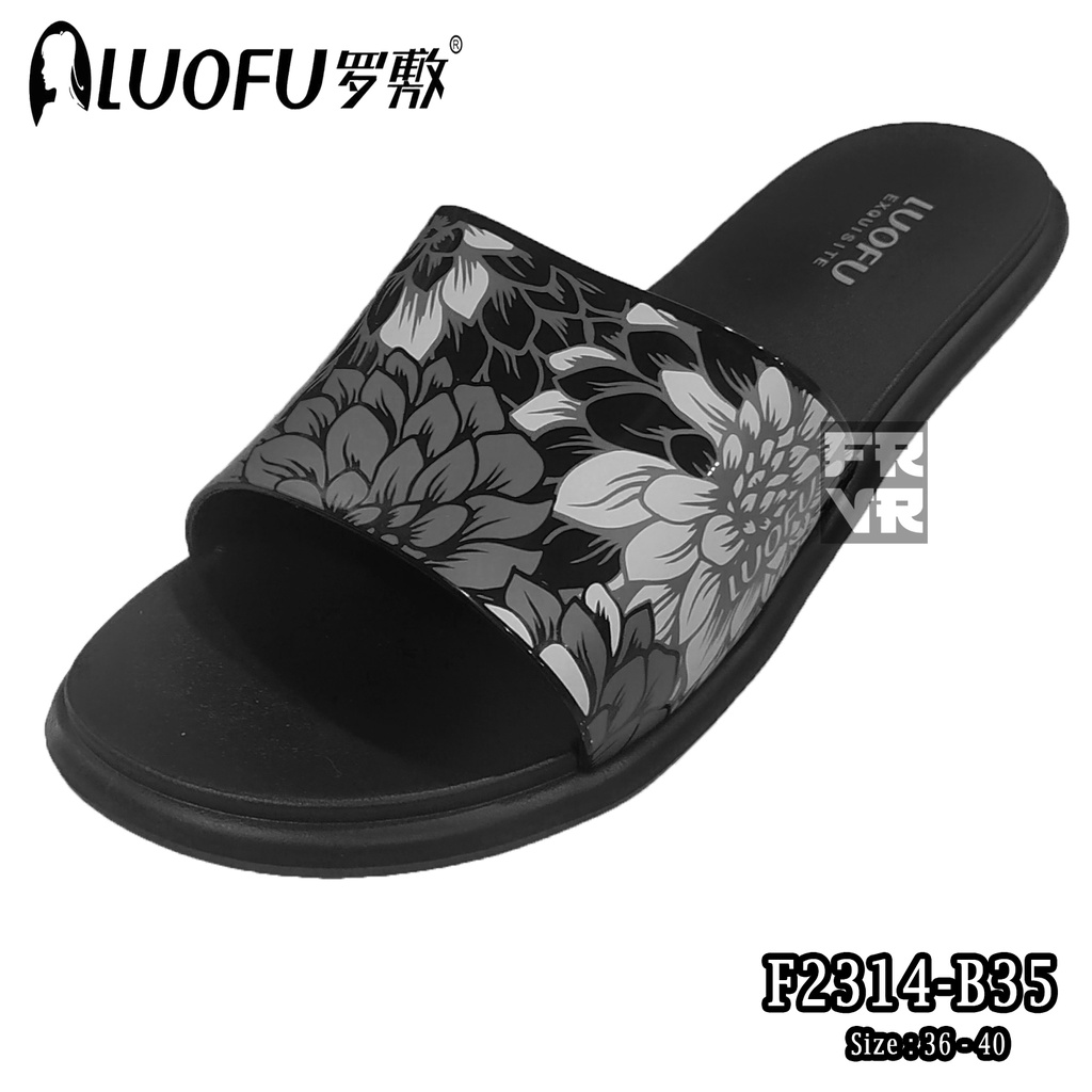 Luofu Original Women Flat Slip-On Sandal Sendal Slip On Flat Wanita Motif Bunga F2314-B35