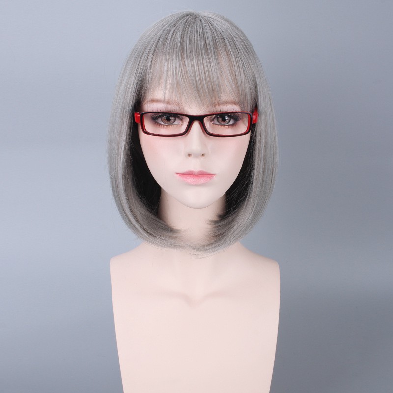 LOL-103 wig daily lolita rambut palsu cosplay wanita bob abu-abu gray silver