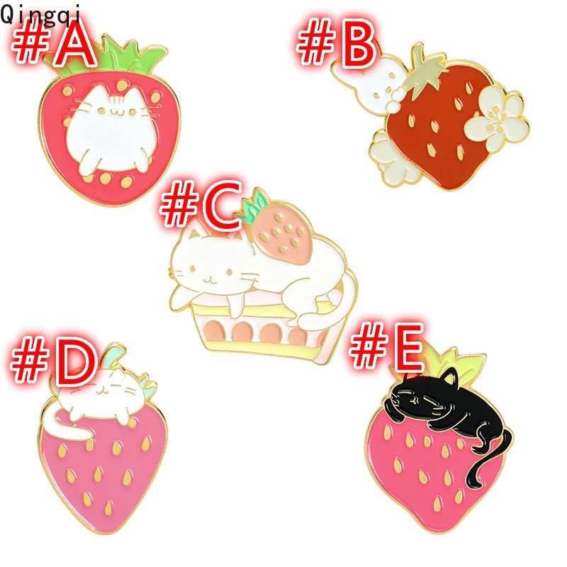 Bros Pin Enamel Desain Kartun Buah Strawberry Kucing Kelinci Untuk Pakaian