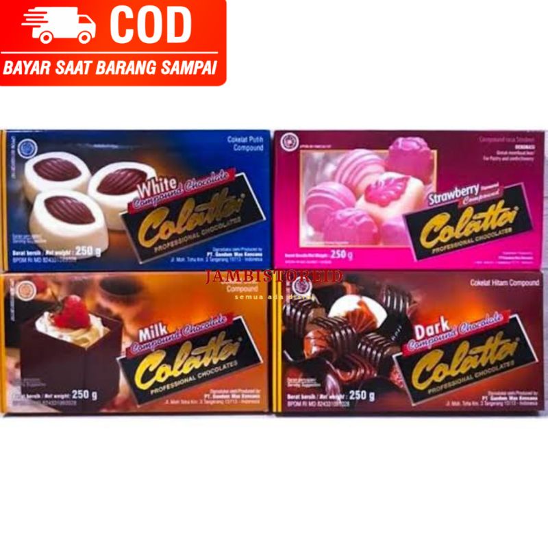 

(JAMBISTOREID) JAMBI LANGSUNG KIRIM Coklat Batang Colatta 250gram All Variant Compound Dark White Milk Strawberry Chocolate Bar 250 gram Bahan Pembuat Perasa Kue Tart Ultah Brownies Bolu Jambi Collata Colata Coklat Susu Putih Stoberi Stroberi Blok