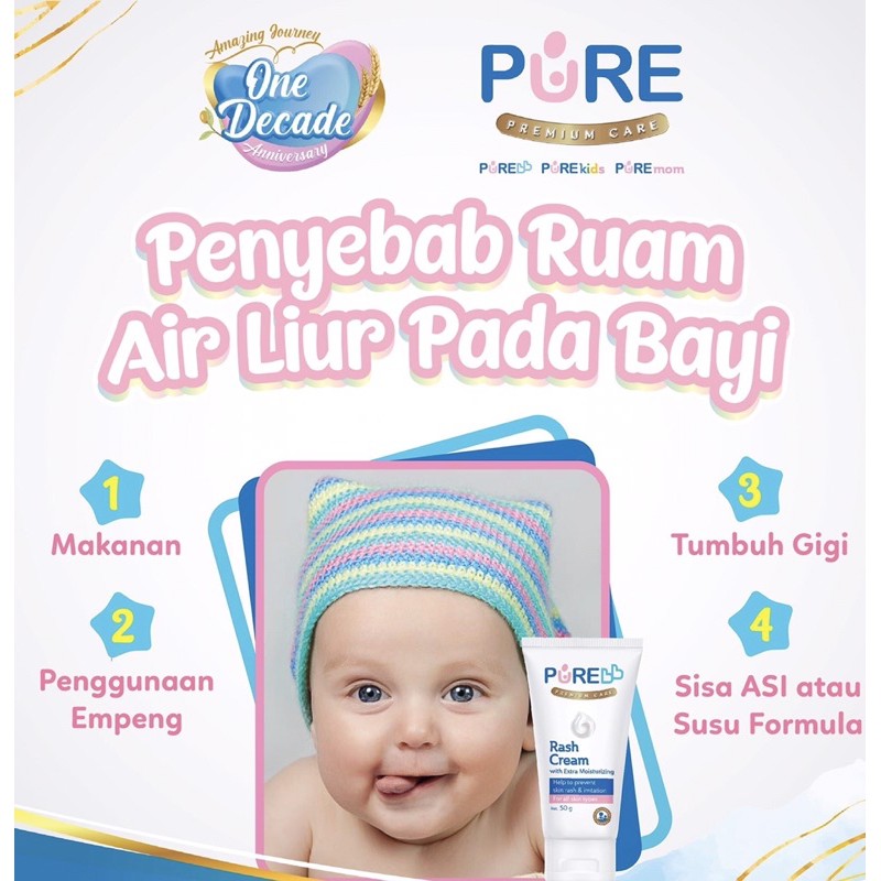 Pure BB Baby RASH CREAM 50gr Efektif Mengatasi Ruam Susu / Popok &amp; Iritasi with Extra Moisturizing