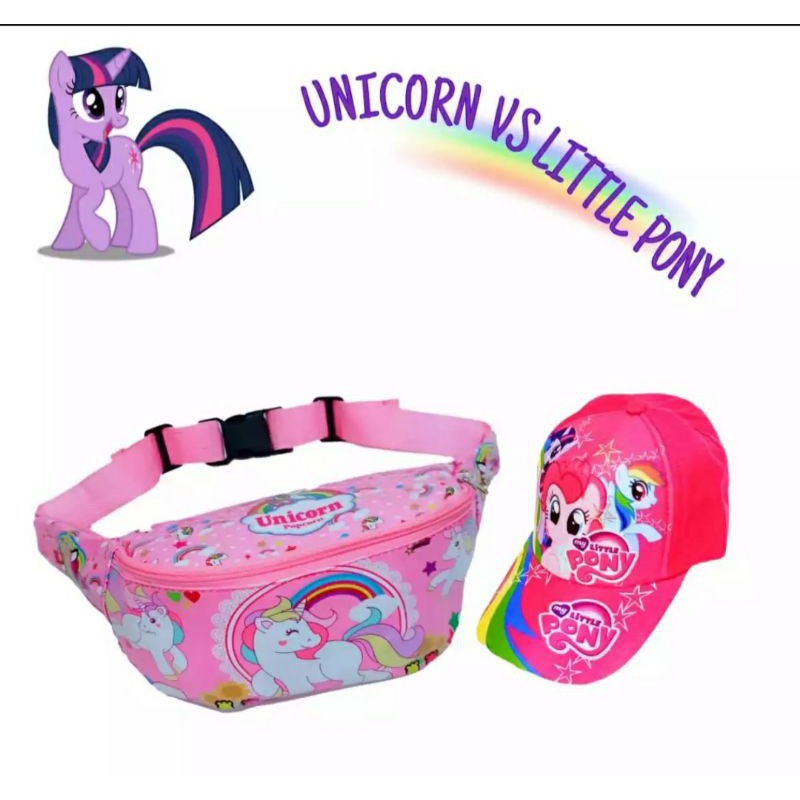 2in1 waistbag anak unicorn berhadiah topi unicorn tas bahu anak perempuan