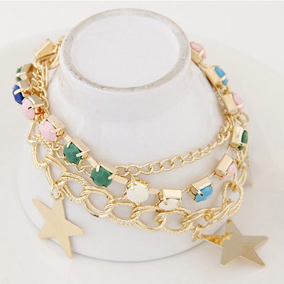 LRC Gelang Fashion Multicolor Gemstone Decorated Star Shape Design Alloy Korean Fashion Bracelet A39