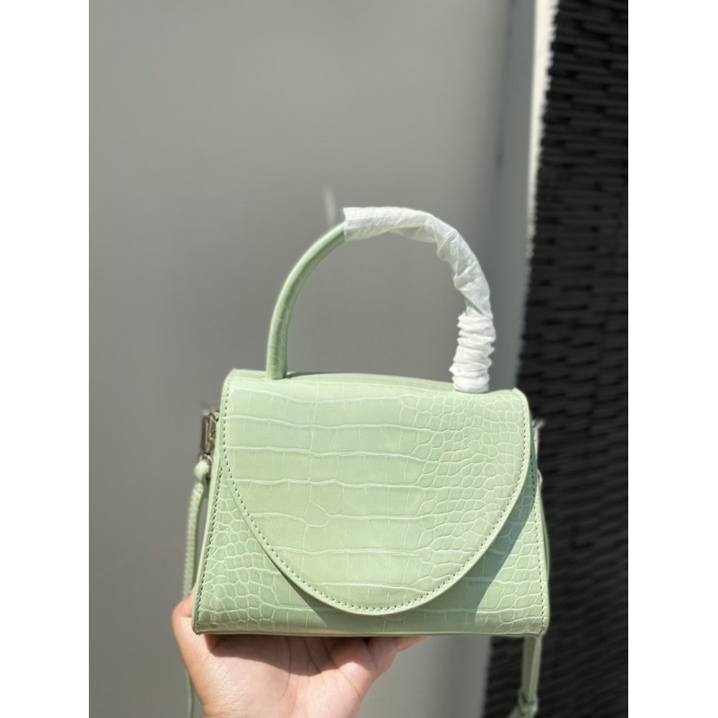 Croc-Effect Structured Top Handle Bag