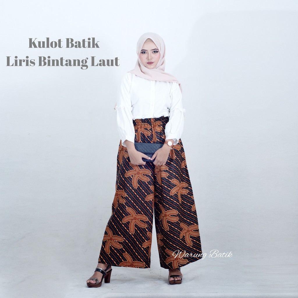 KULOT BATIK WANITA PEKALONGAN SOGAN MOTIF BATIK JARIK LAWASAN CULLOTES PANTS MURAH KULOT BATIK-Liris bintang laut