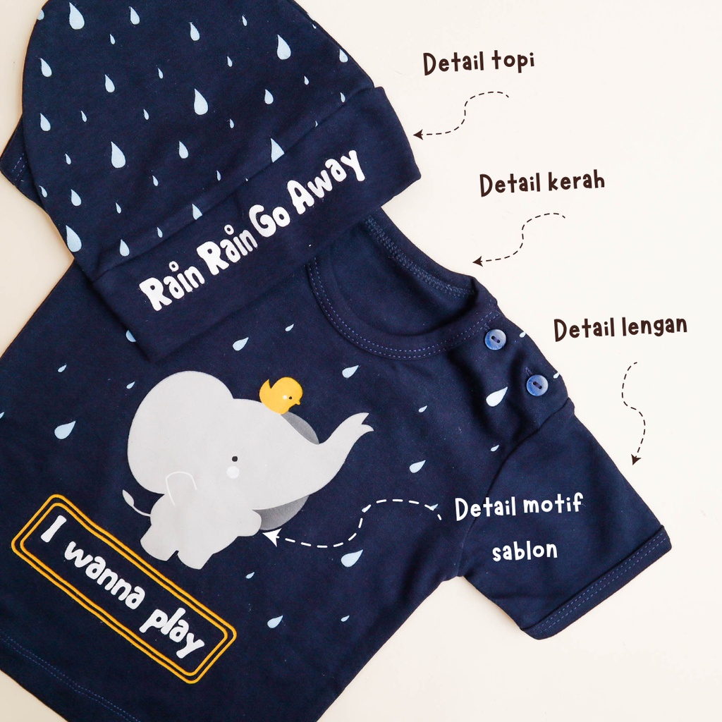 BBB Motif Wanna Play / Setelan Baju Celana Anak Cowok / Laki-laki Usia 6-18 Bulan