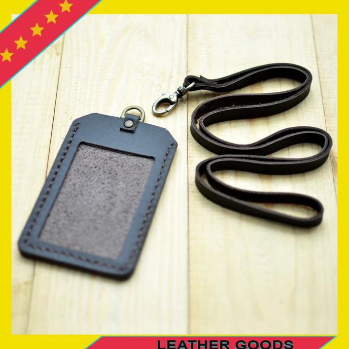 

✨ BISA COD ✨ Name tag kulit asli gantungan id card holderdarkbrown jahit tangan FREE ONGKIR Kode