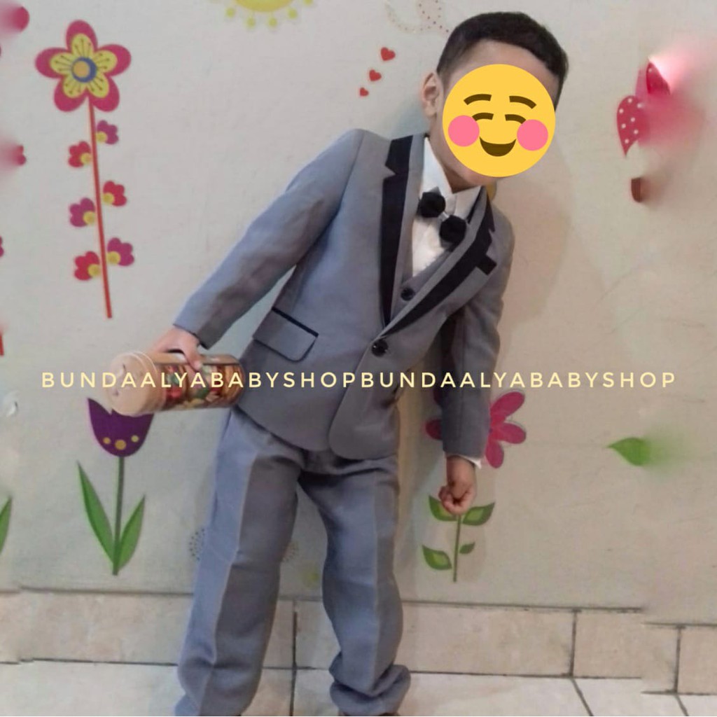 Setelan Jas Anak Laki Premium ABU 8in1 Usia 1 2 Tahun - Setelan Pesta Jas Anak COWOK Dasi Kupu Tuxedo Suits