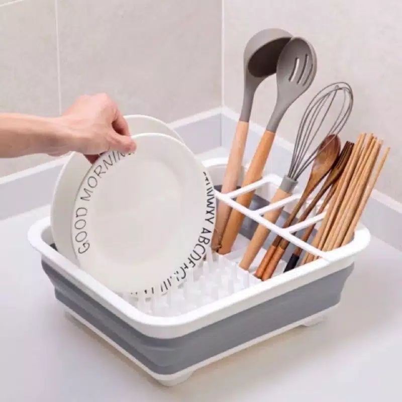 BASKOM KERANJANG RAK PIRING DAPUR LIPAT SILICONE DISH WASHING RAK PIRING LIPAT SILIKON RAK TEMPAT PENGERING PENYIMPAN CUCI PIRING FOLDABLE BASKOM