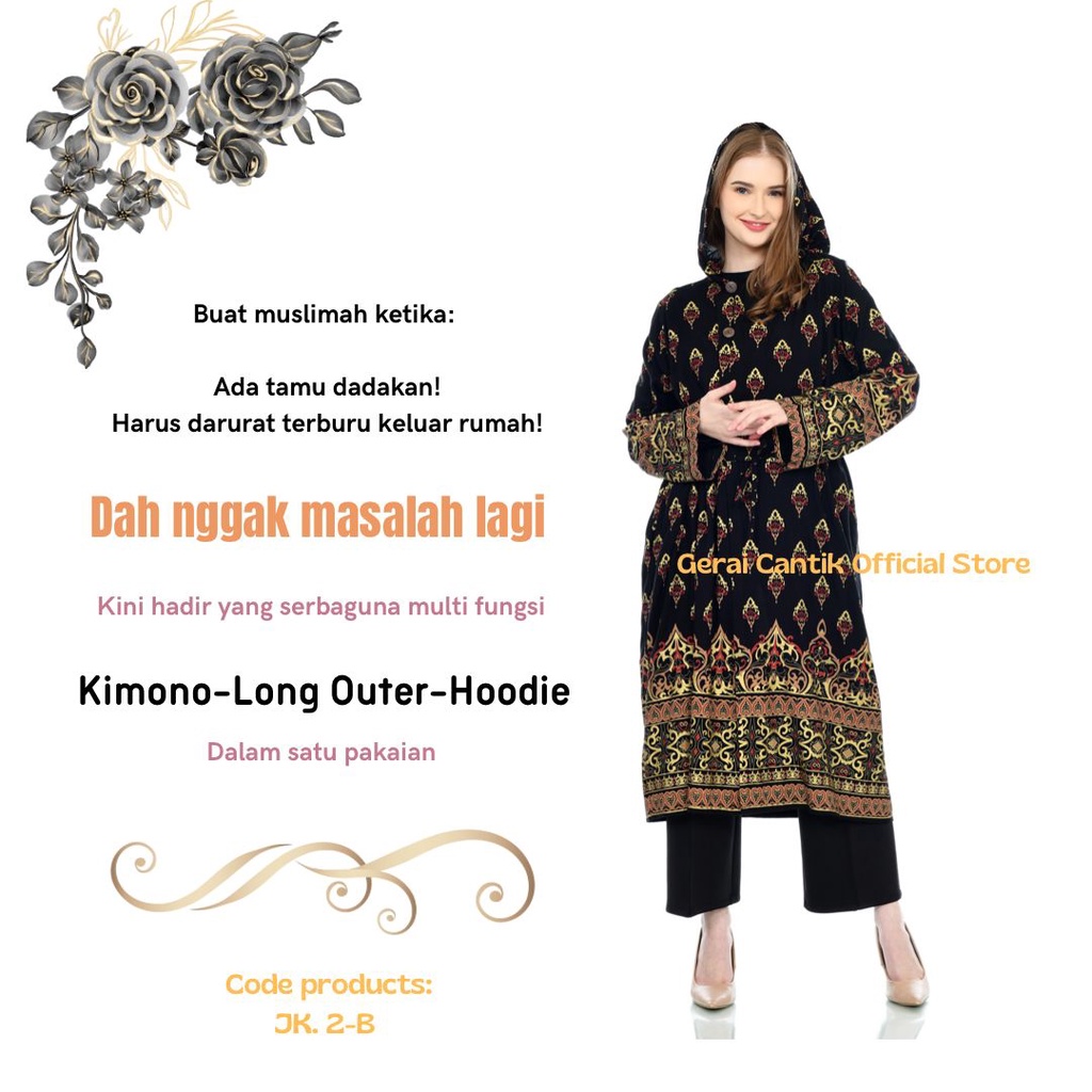 Kimono panjang hijaber muslimah Syar'i Long Outer Hoodie all size bisa jumbo JK_1E