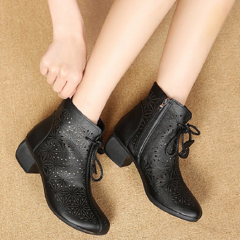 Import Korea Cantik Kekinian Kulit Asli Sepatu Boots Wanita Cewek Resleting Hak Tinggi Casual Formal Kerja Kuliah Santai 201