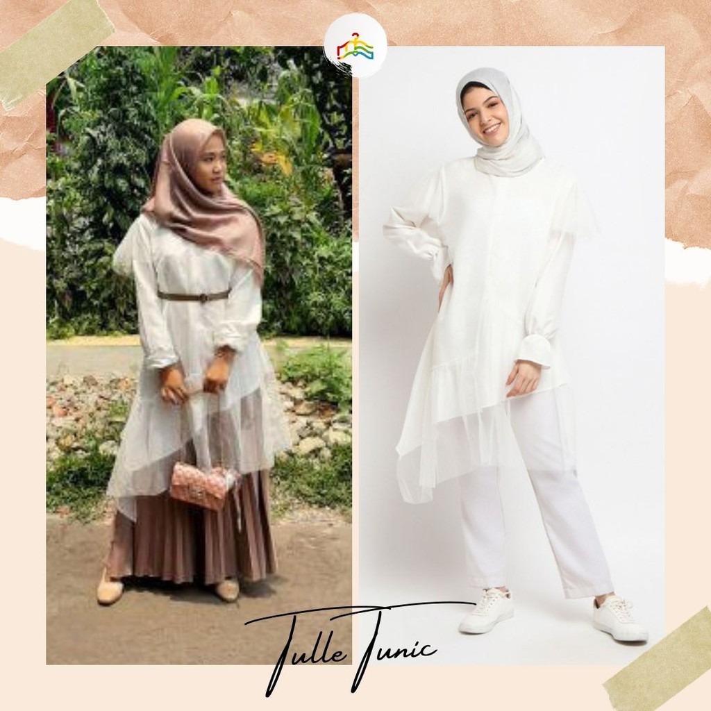 Modesee Dotted Tulle Tunic Tunik Elegan dengan Kombinasi Diamond Crepe dan Tulle Polkadot